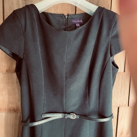 Long Tall Sally Dress Size 14 Black Cap Sleeve Round Neck Flared Stretch Lined - Picture 3 of 11